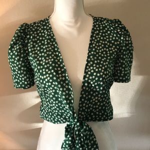 Green Daisy Crop Blouse with Ties Size Junior Sm